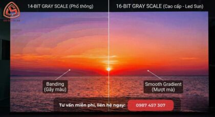 So sánh hiện tượng gãy màu trên màn hình led 14 bit và 16 bit